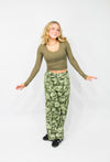 Olive Floral Wide-Leg Denim (Olive Floral)