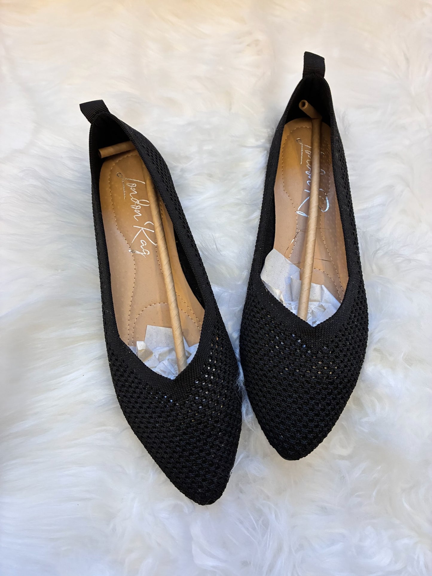 (Selaris) Woven Knit Pointed Flats (Black)