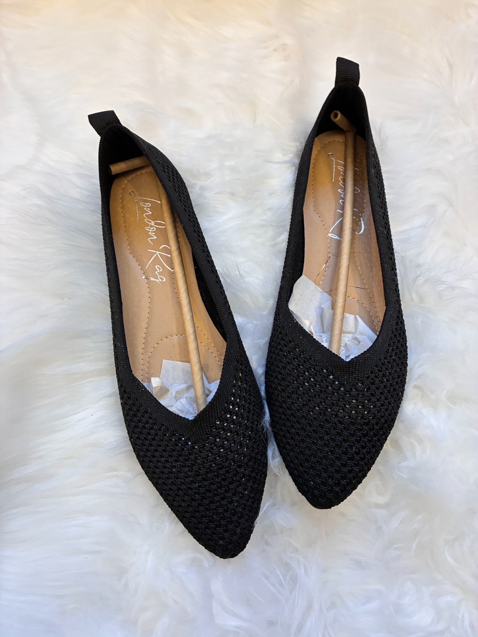 (Selaris) Woven Knit Pointed Flat shoes (Black)