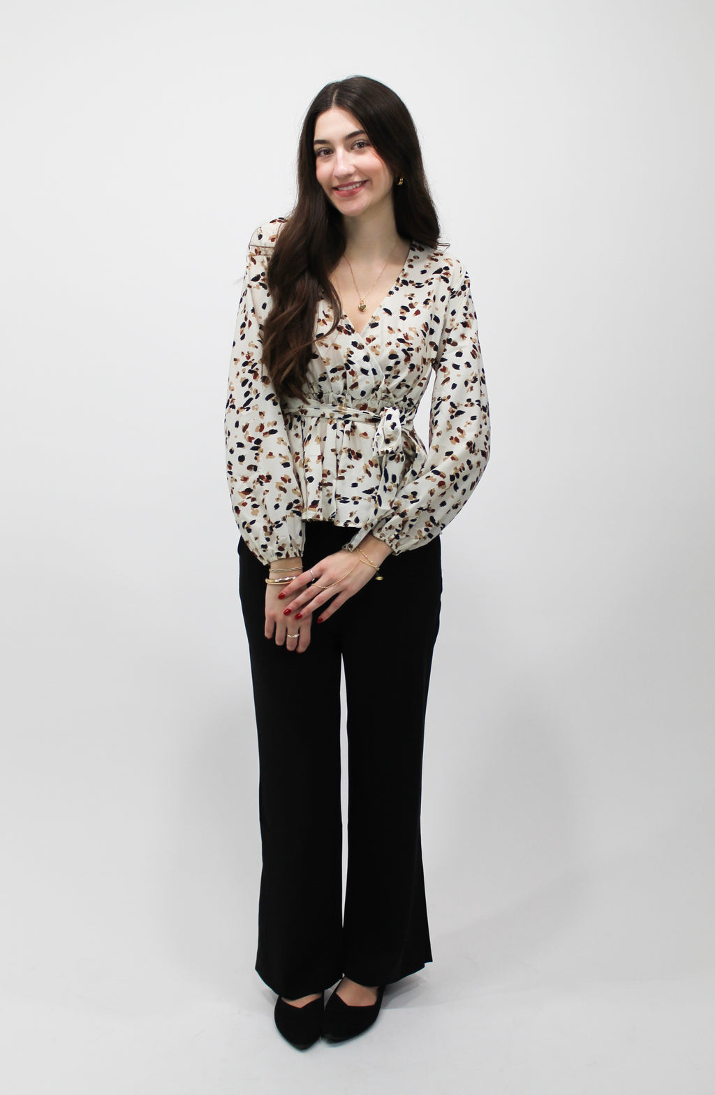 Autumn Whisper Wrap Blouse (Ivory Multi)