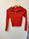 Fire Orange Zip Ribbed Sweater (Bright Orange)