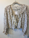 Vintage Bloom Ruffle Blouse (Ivory/Brown Floral)