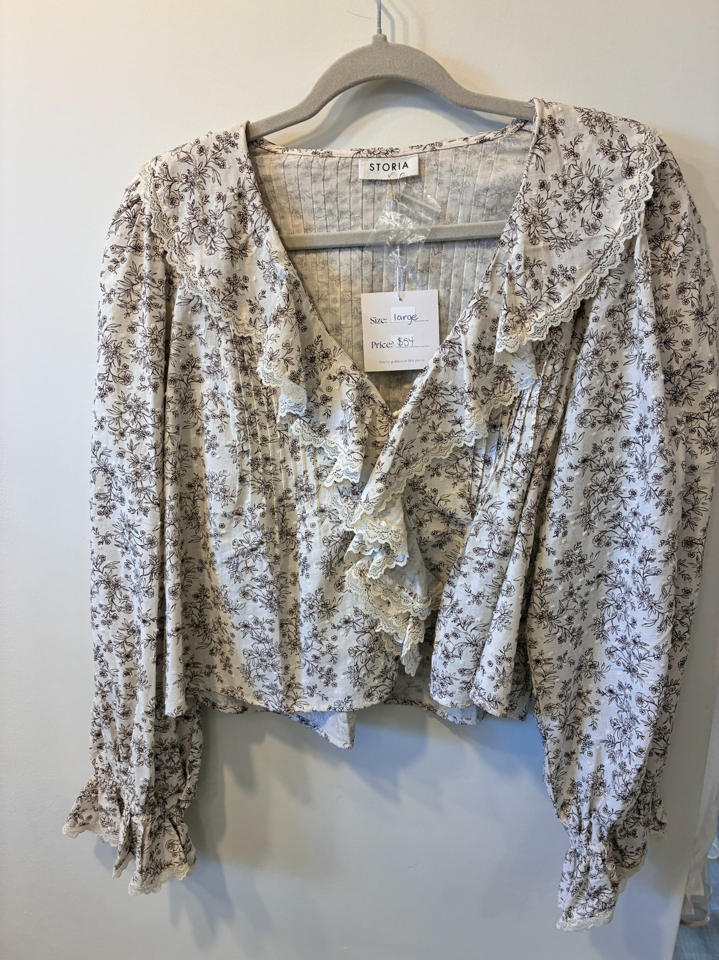 Vintage Bloom Ruffle Blouse (Ivory/Brown Floral)