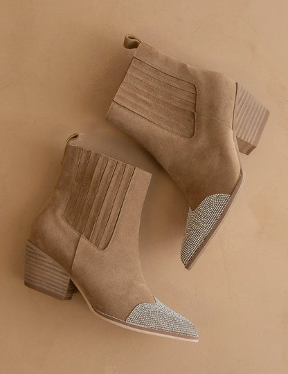 Zuri Khaki Rhinestone Western Bootie