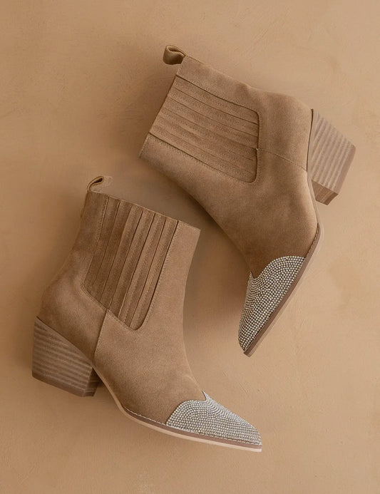 Zuri Khaki Rhinestone Western Bootie