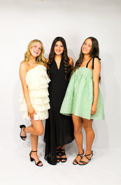 Mint Crinkle Babydoll Dress (Mint with Velvet Straps)