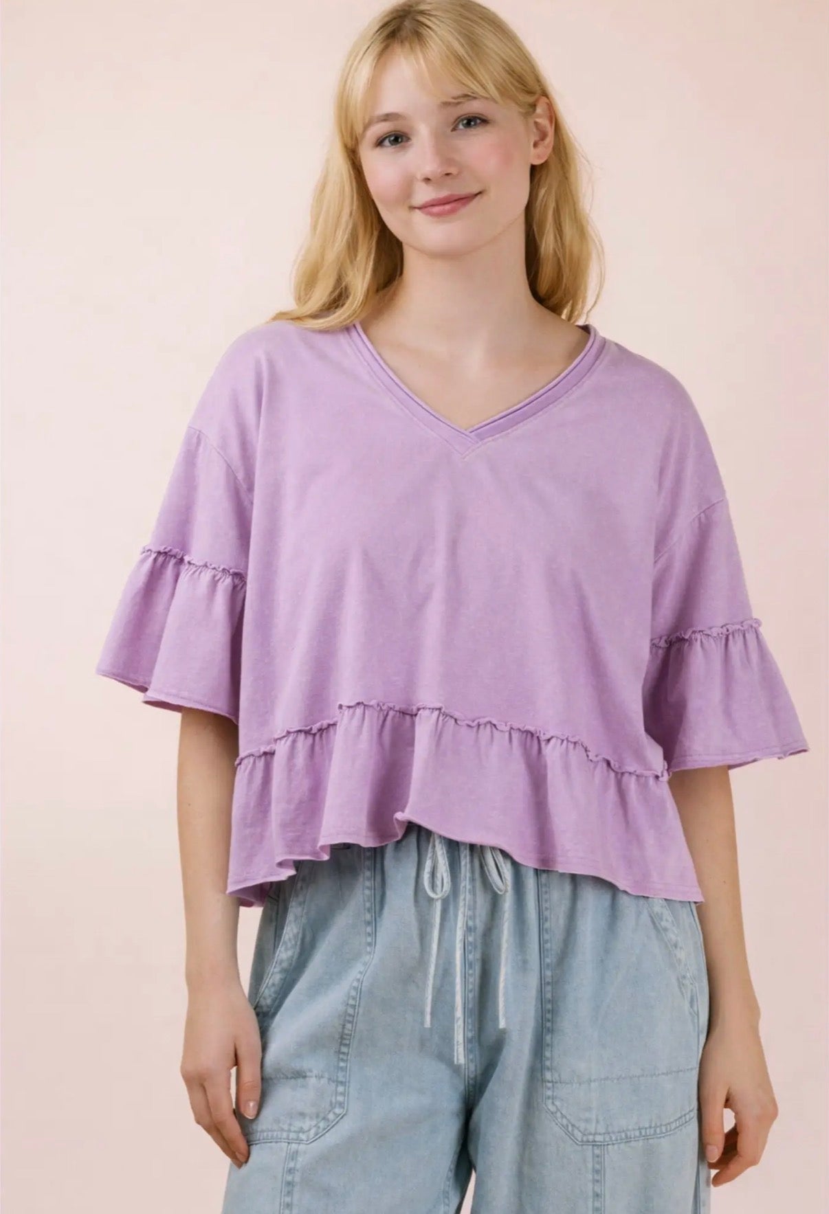 The Willow Ruffle Tee-Lavender