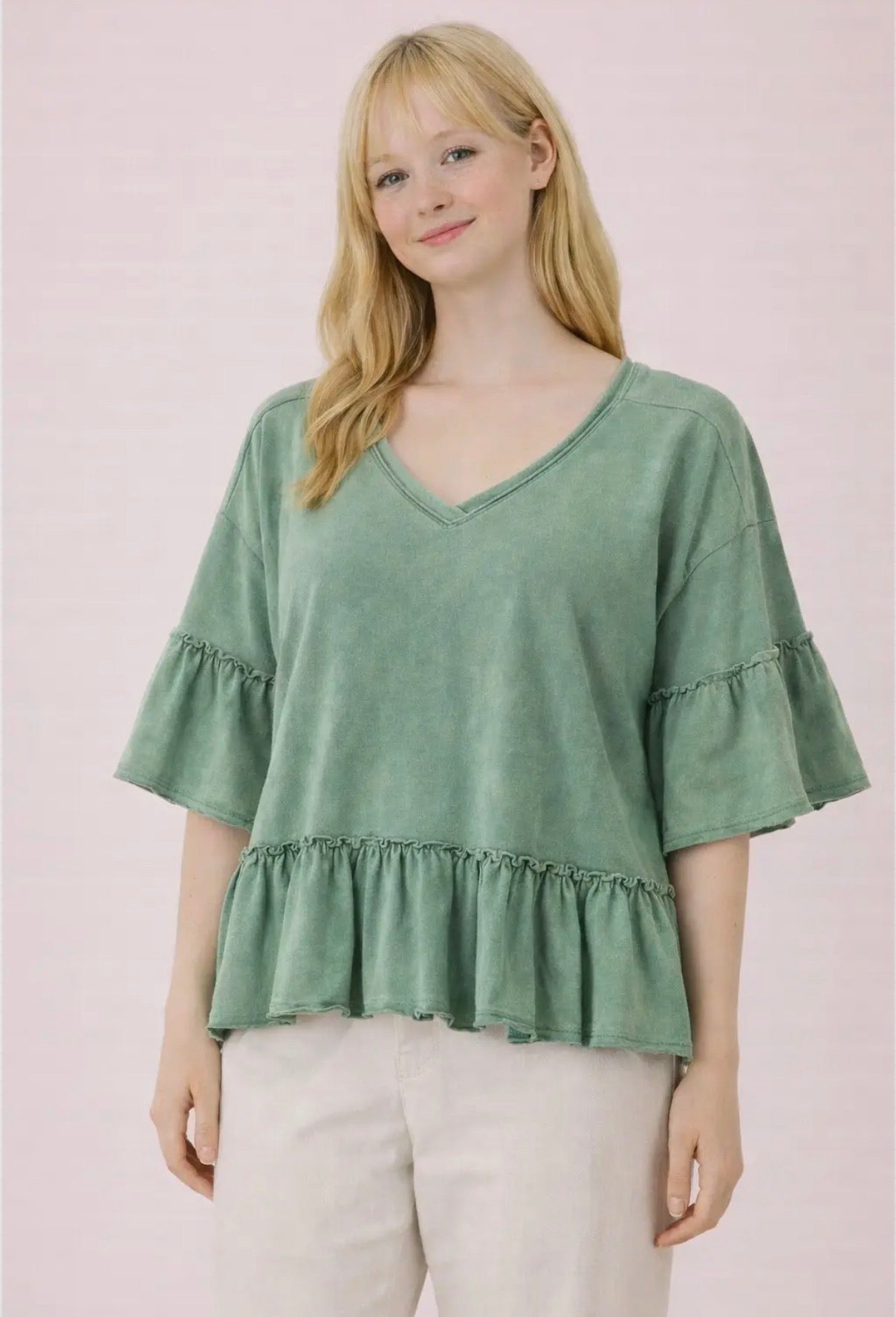 The Willow Ruffle Tee-Sage