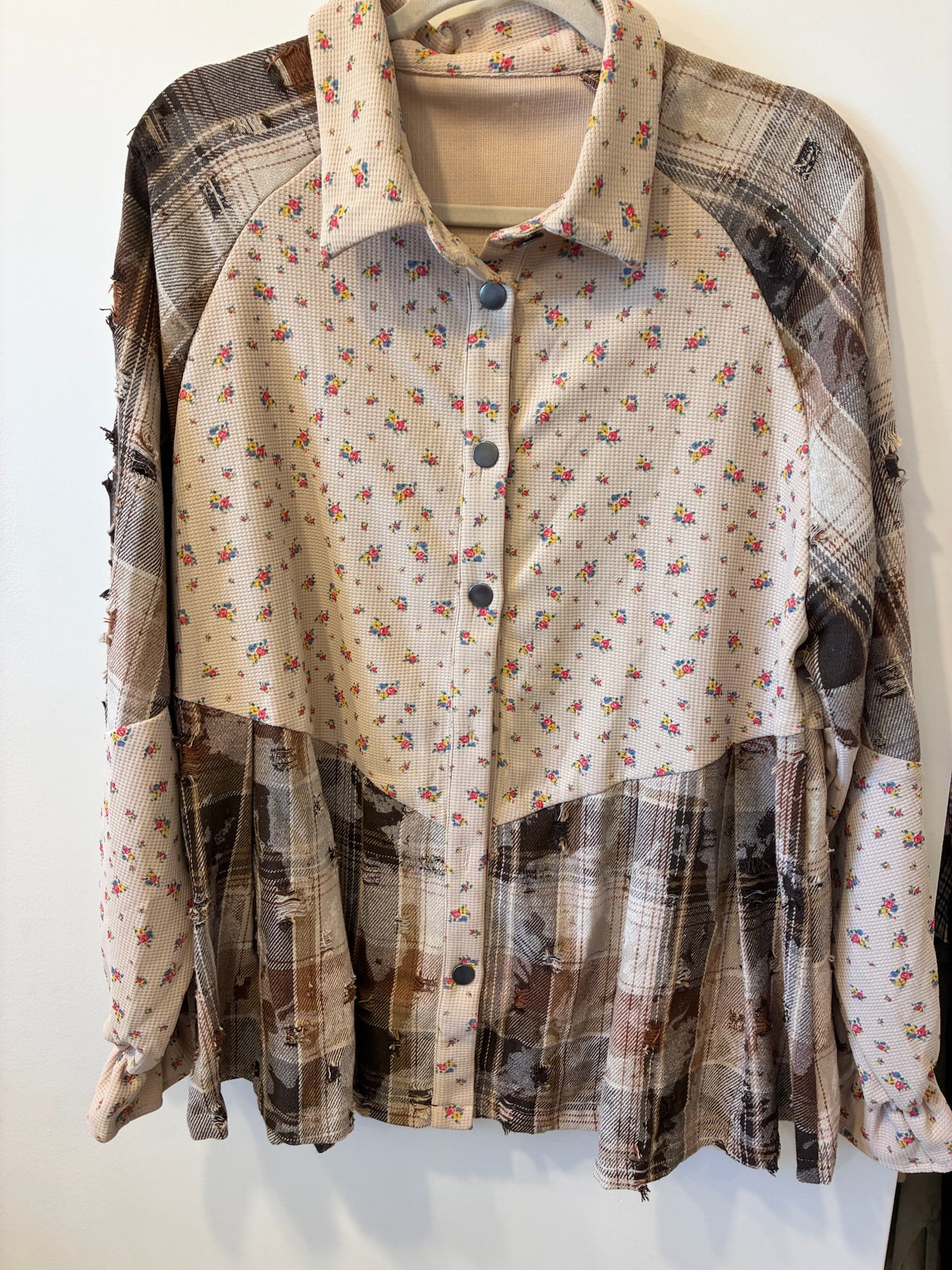 Patchwork Floral + Plaid Shacket (Multi)