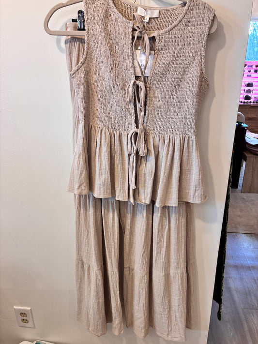 Linen Ties Peplum Set (Natural)