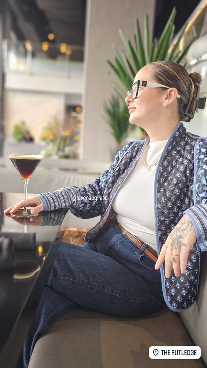 Patchwork Meadow Reversible Quilted Jacket (Multi Print / Navy Floral)