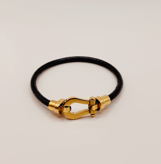 Black Leather Horseshoe Bracelet