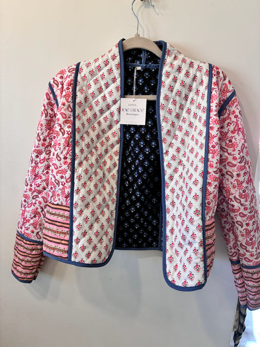 Patchwork Meadow Reversible Quilted Jacket (Multi Print / Navy Floral)