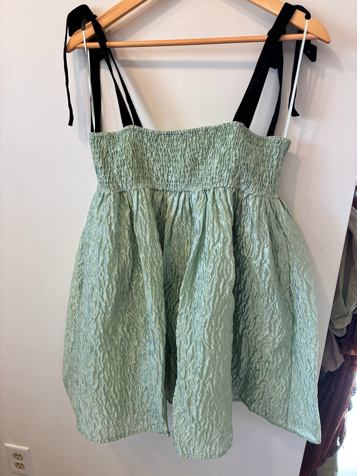Mint Crinkle Babydoll Dress (Mint with Velvet Straps)