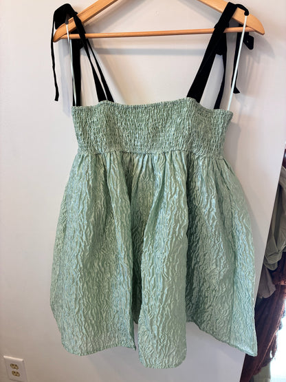 Mint Crinkle Babydoll Dress (Mint with Velvet Straps)
