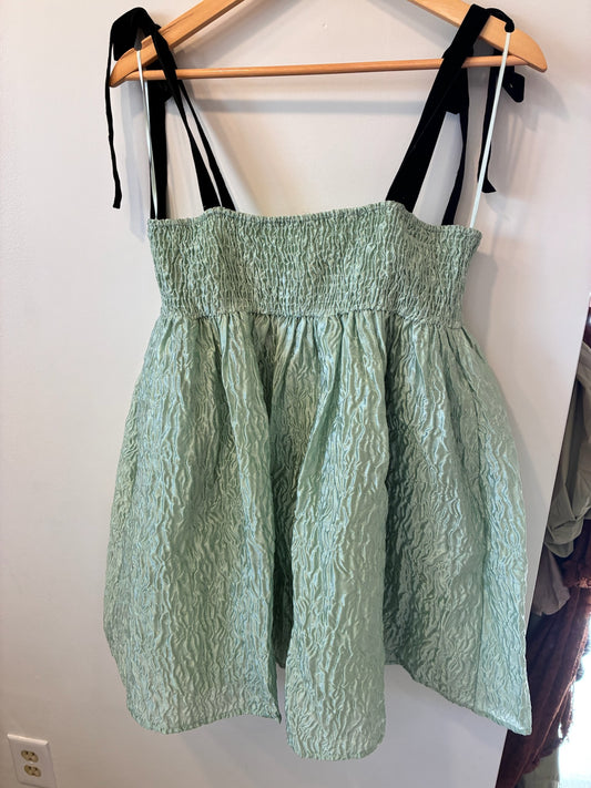 Mint Crinkle Babydoll Dress (Mint with Velvet Straps)