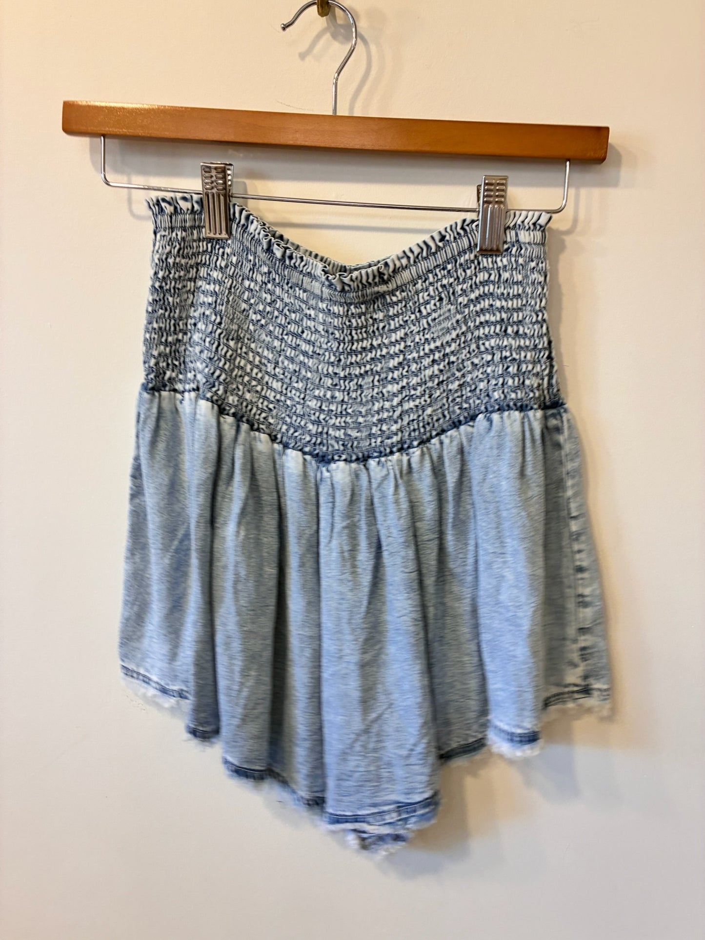 Chambray Smocked Ruffle Shorts