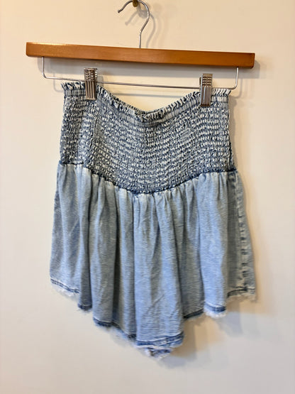 Chambray Smocked Ruffle Shorts