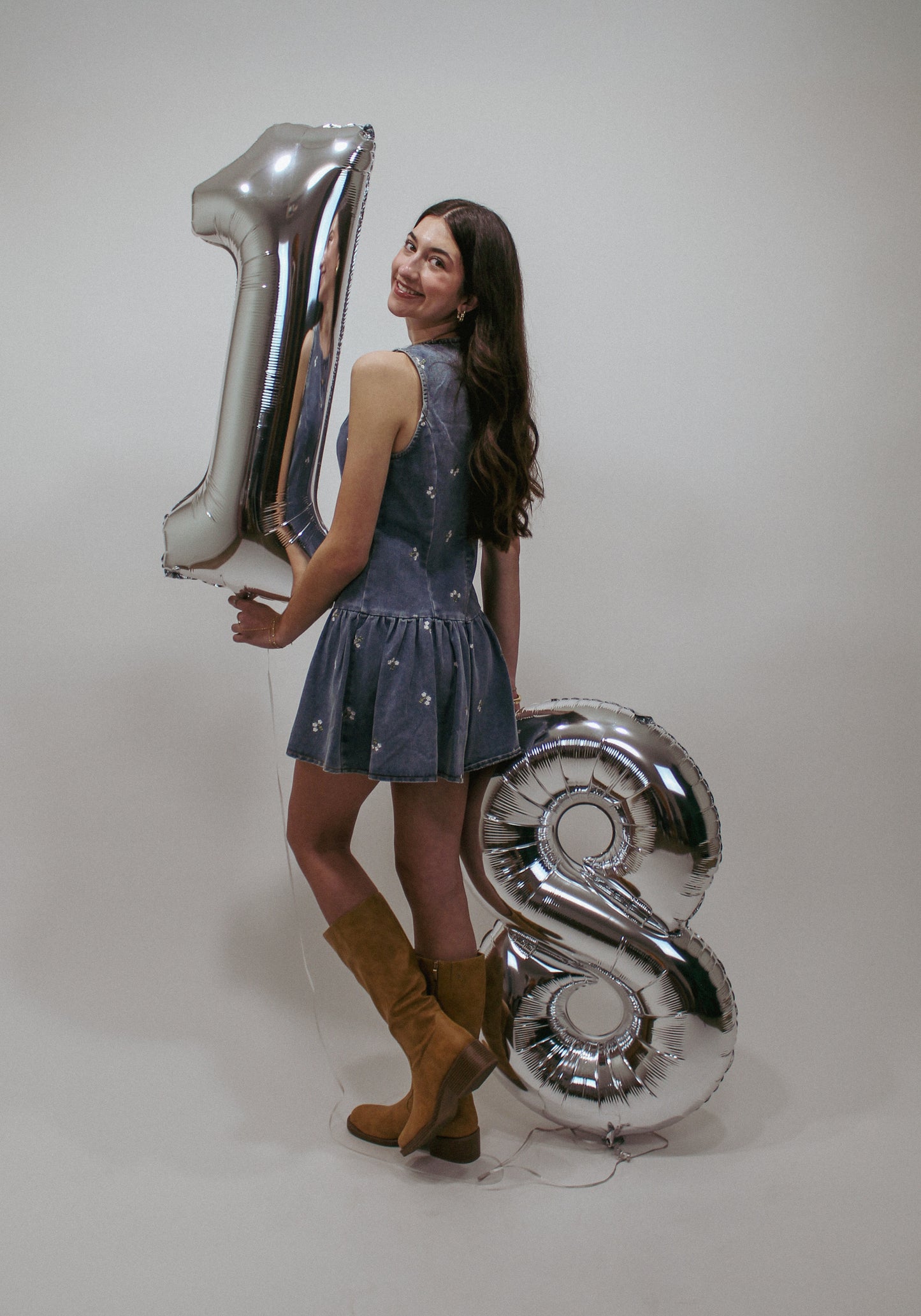 Blossom Denim Babydoll Romper (Medium Wash)