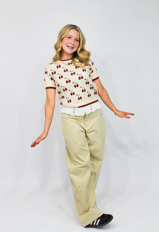 Cherry Knit Sweater Tee (Cream/Red)