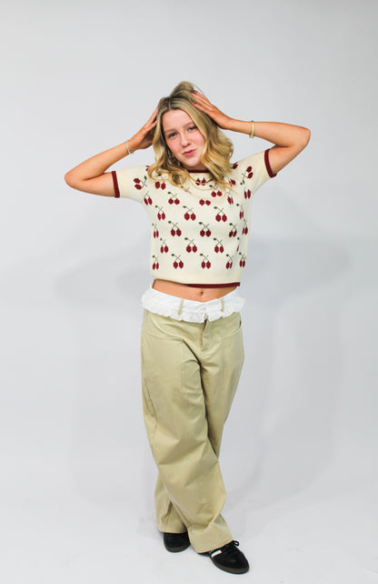 Cherry Knit Sweater Tee (Cream/Red)