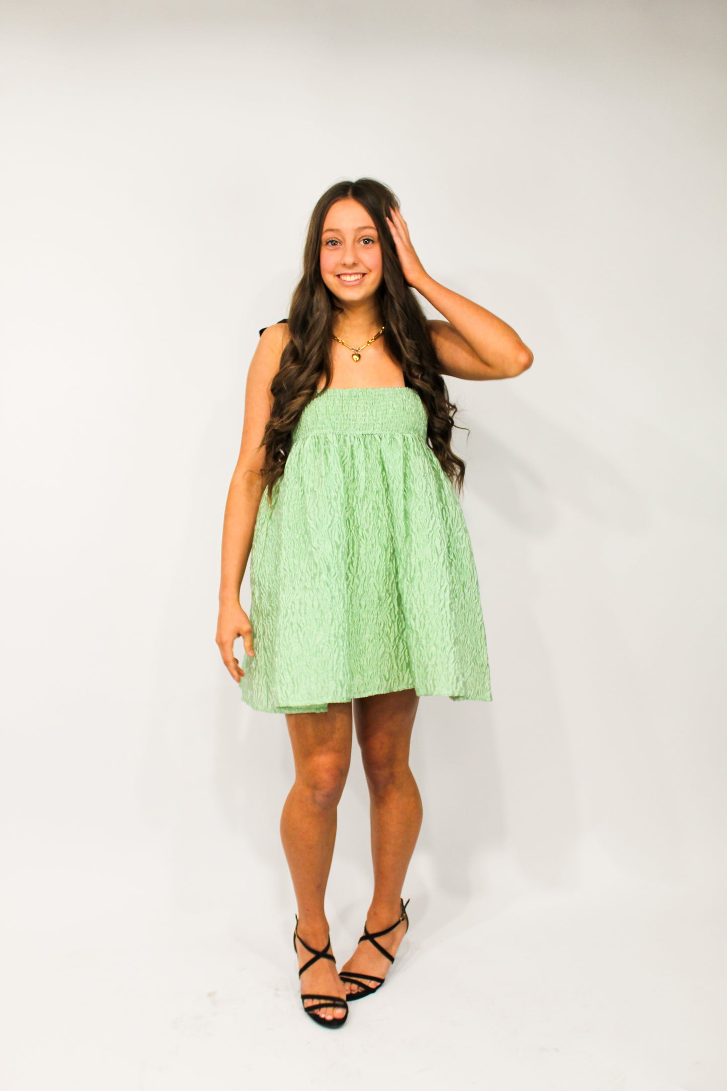 Mint Crinkle Babydoll Dress (Mint with Velvet Straps)