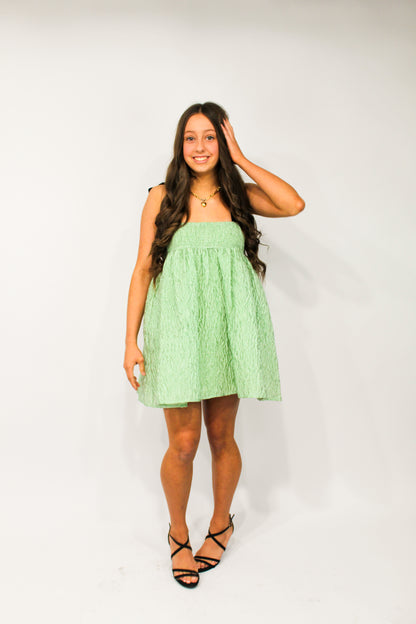 Mint Crinkle Babydoll Dress (Mint with Velvet Straps)