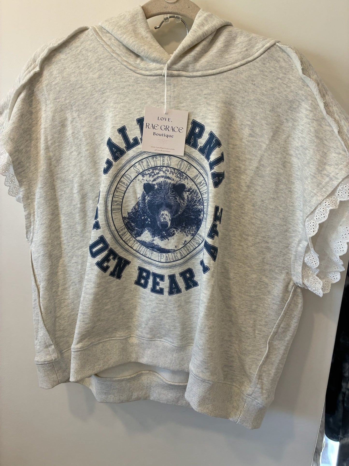 California Bear Lace-Sleeve Lounge Set (Heather Grey/Navy)