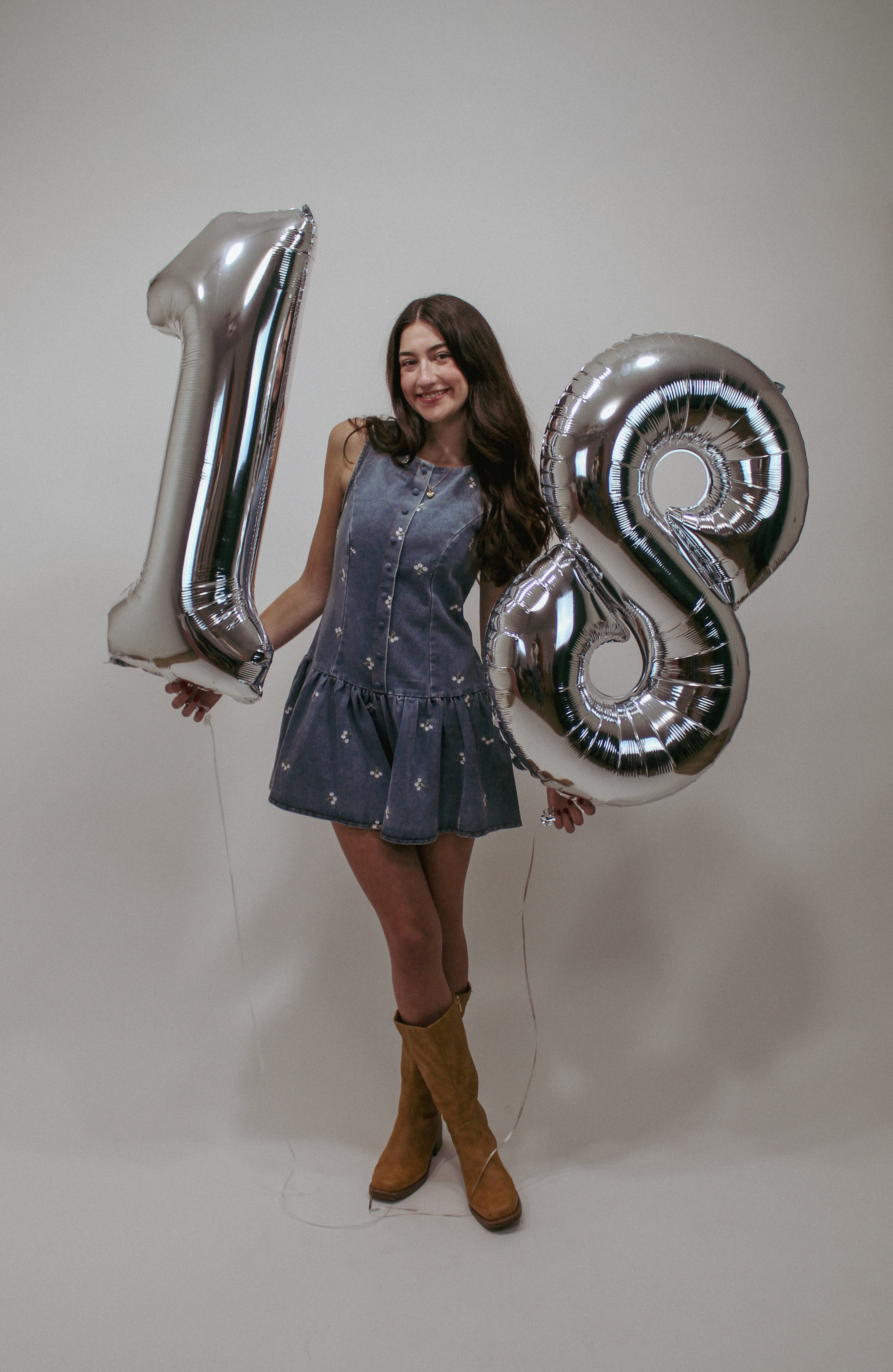 Blossom Denim Babydoll Romper (Medium Wash)