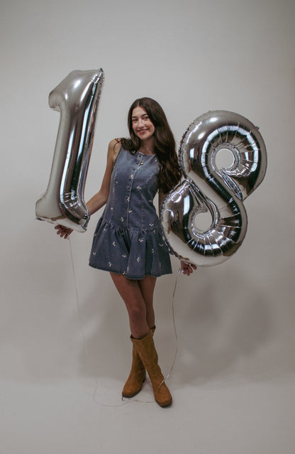 Blossom Denim Babydoll Romper (Medium Wash)