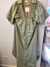 Olive Smocked Collar Maxi Dress (Olive Green)