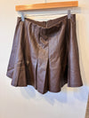 Cocoa Pleated Faux Leather Skirt (Brown)