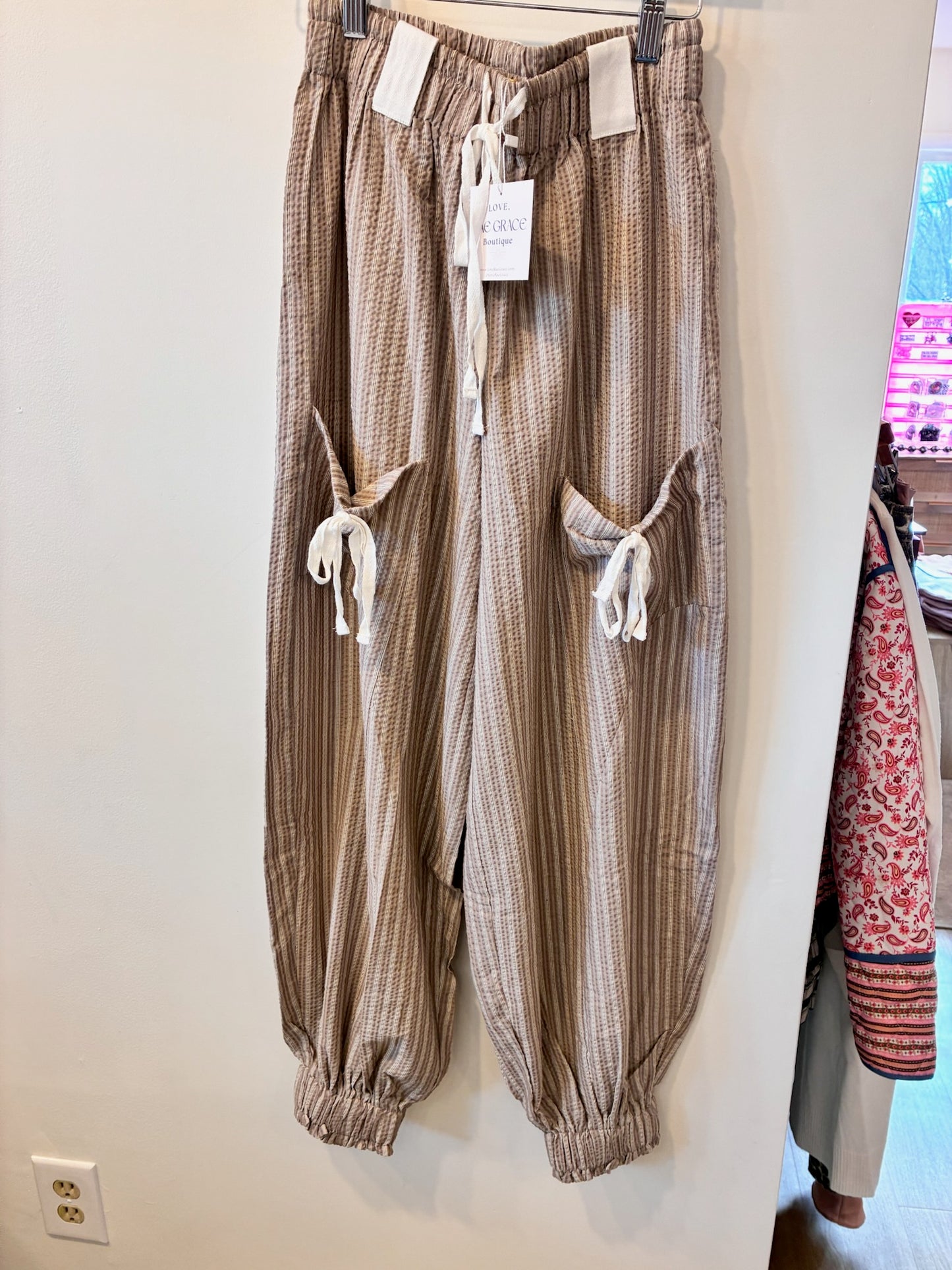 Sandstone Tie-Pocket Joggers (Taupe Stripe)