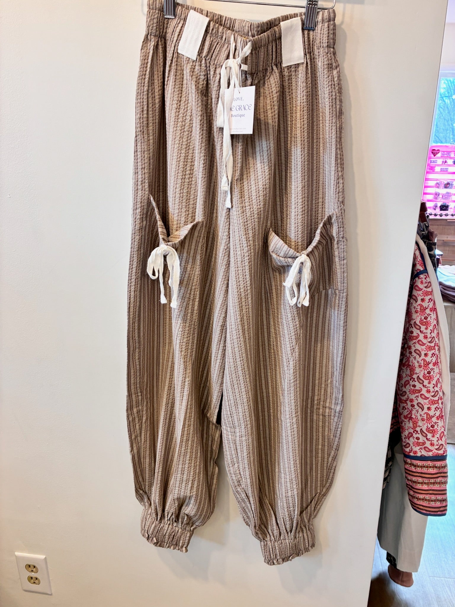 Sandstone Tie-Pocket Joggers (Taupe Stripe)