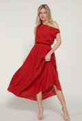 Bold Moment Linen Midi Dress (Red/Wine)