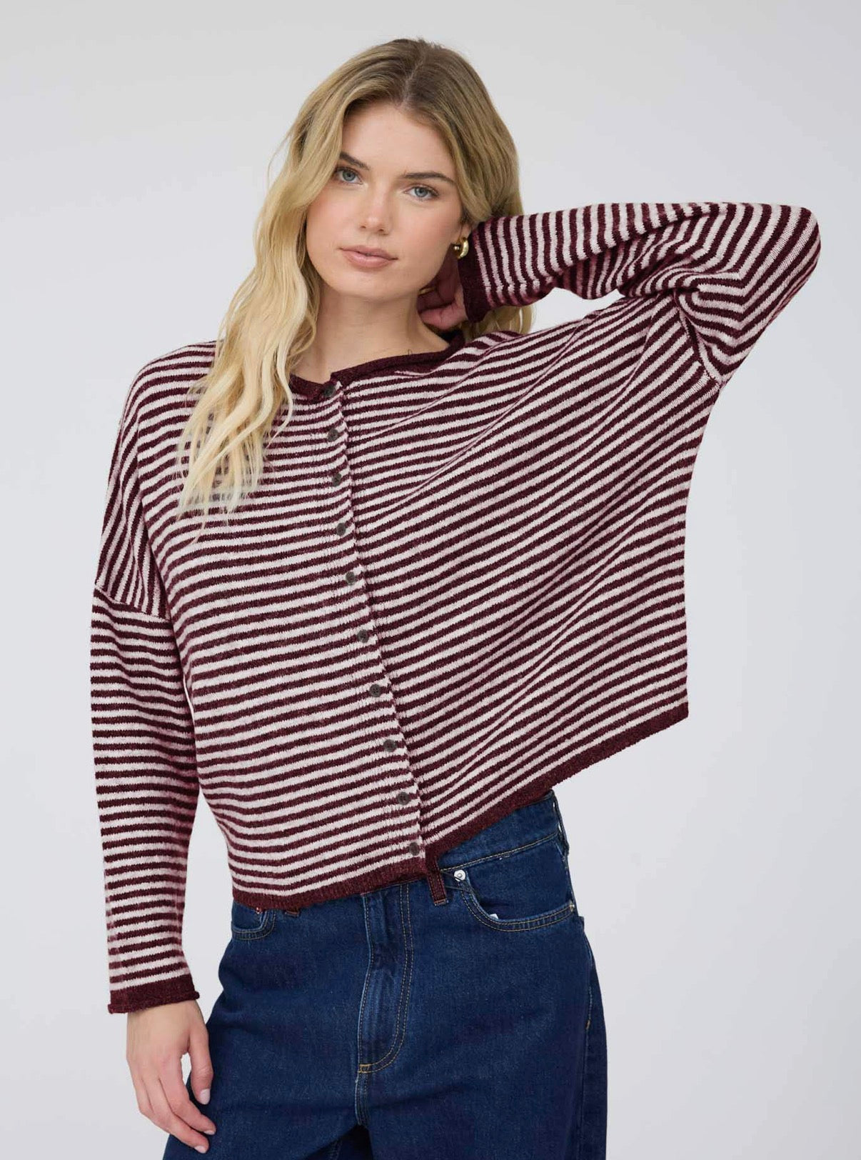 Merlot Stripe Button Cardigan