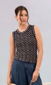 Navy + White Wave Knit Tank