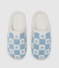 Cozy Starry Check Slippers – Blue & White