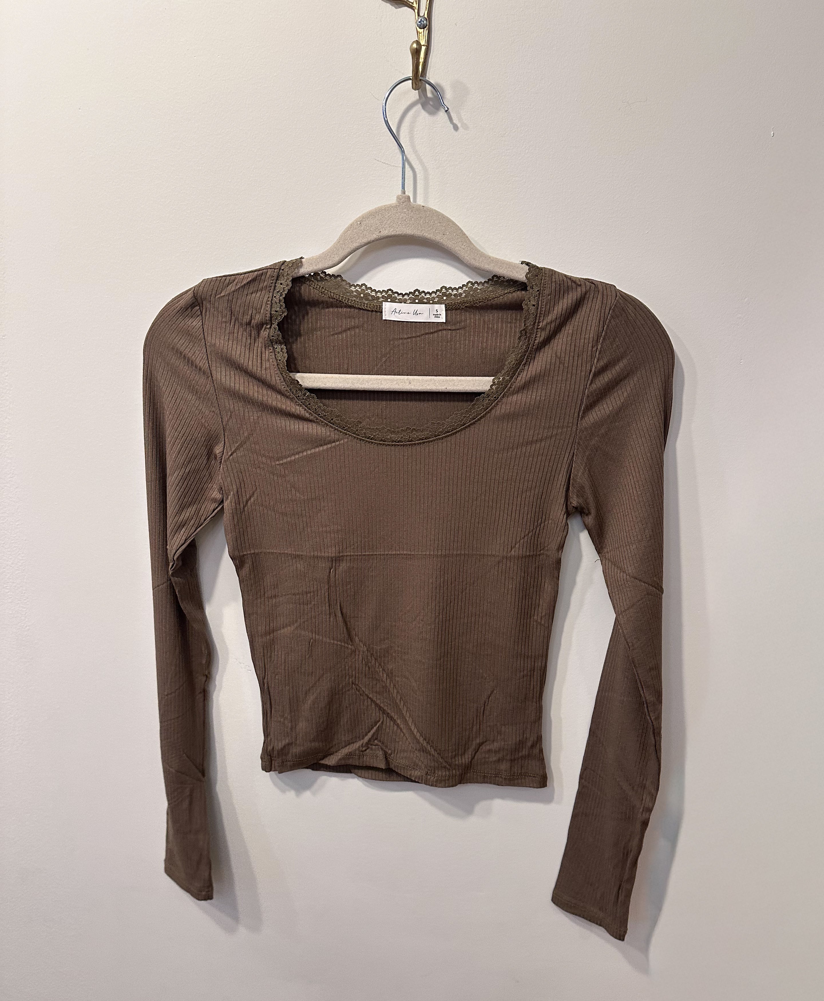 Soft Romance Ribbed Top (Olive)