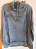 Washed Blue Snap Collar Pullover