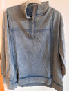 Washed Blue Snap Collar Pullover