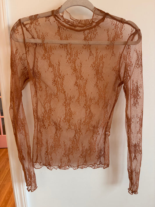 Rust Floral Sheer Lace Top
