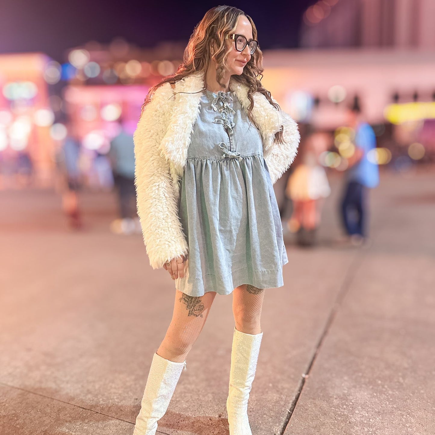 Puff Sleeve Denim Babydoll Dress