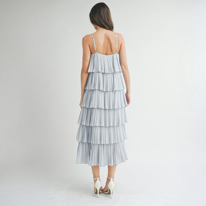 Rhinestone Strap Pleated Tier Dress