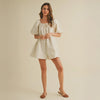 Wide Neck Puff Sleeve Denim Romper
