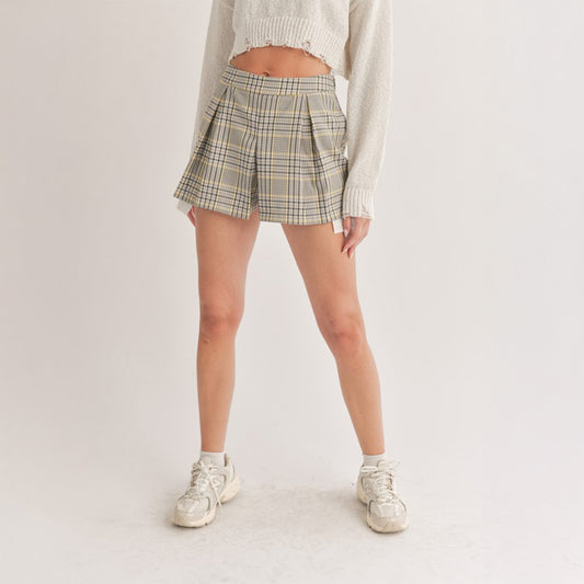 Yellow Plaid Pleated Skort
